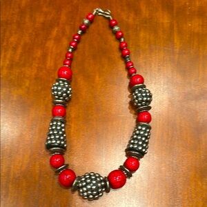 Red and Silver Beaded Necklace